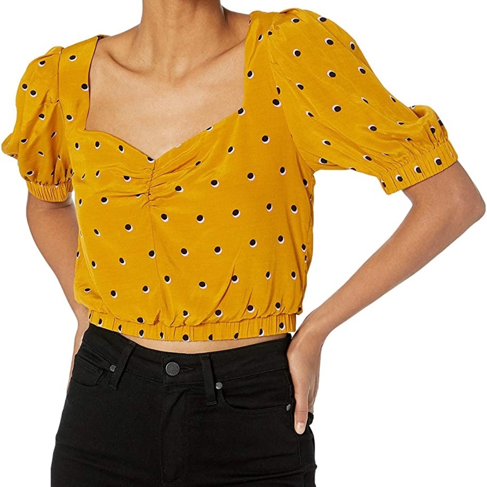 ASTR The Label Drew Polka Dot Crop Top in Yellow